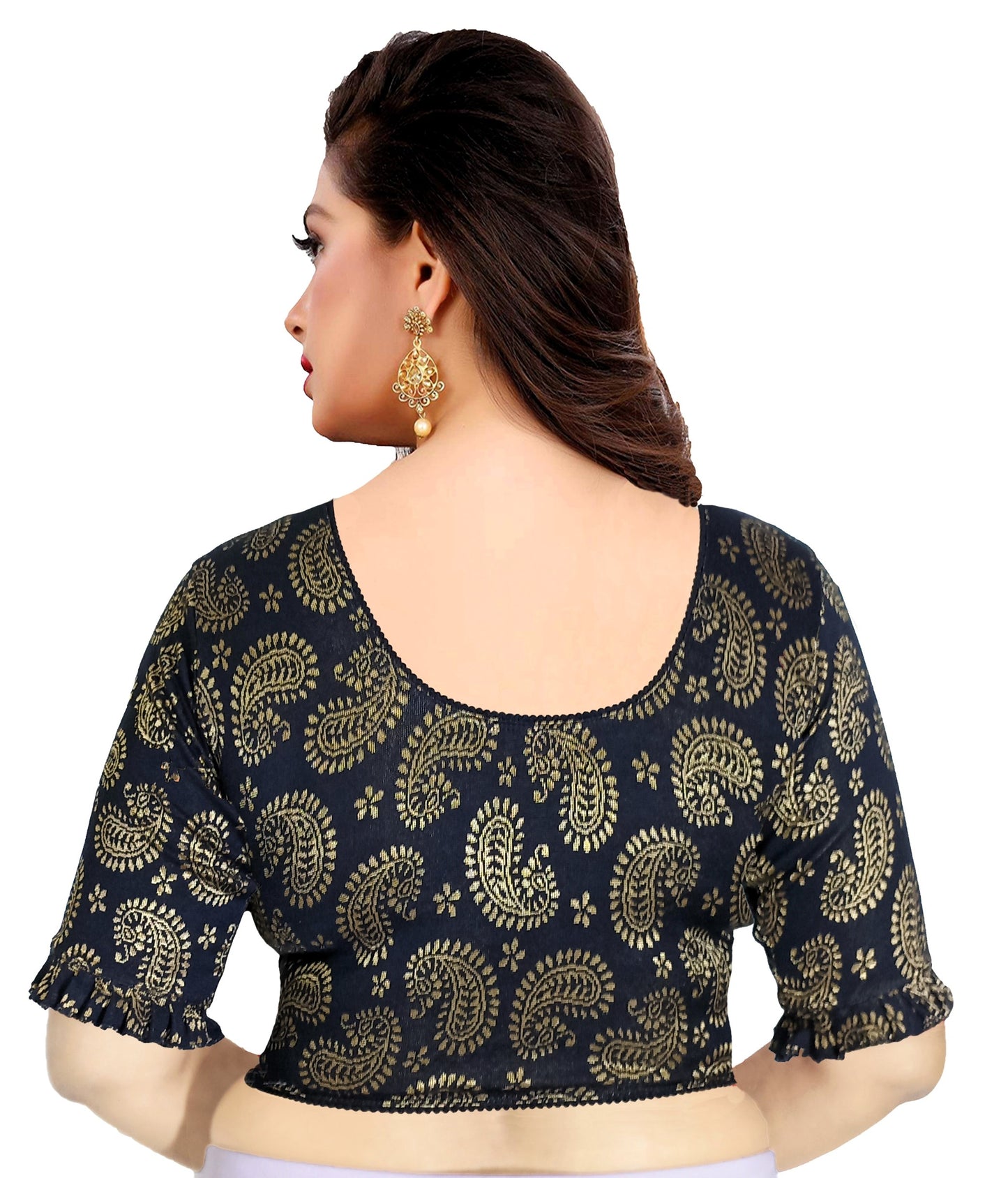 Stretchable Lycra Blouse with Golden Print – Breathable & Comfortable | PU Fashion