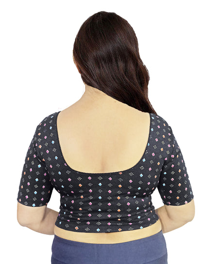PU Fashion Pigment Print Blouse – Readymade, Stylish Multicolor Design, Elbow Sleeves
