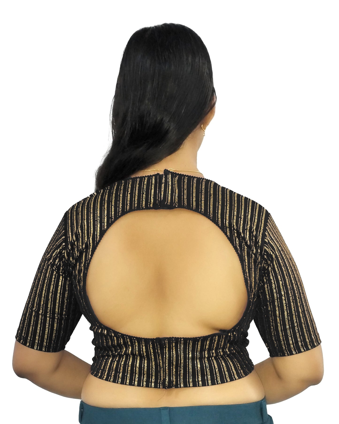 PU Fashion Jacquard Stretchable Saree Blouse | Back Hook & Katroi Design