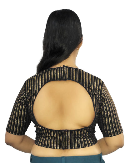 PU Fashion Jacquard Stretchable Saree Blouse | Back Hook & Katroi Design