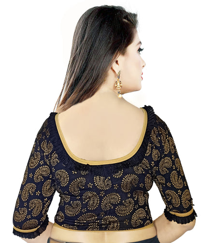 PU Fashion Designer Lycra Blouse – Elegant Paisley Print, Stretchable & Comfortable