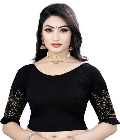 PU Fashion Stretchable Lycra Readymade Blouse with Frill & Swarovski Work