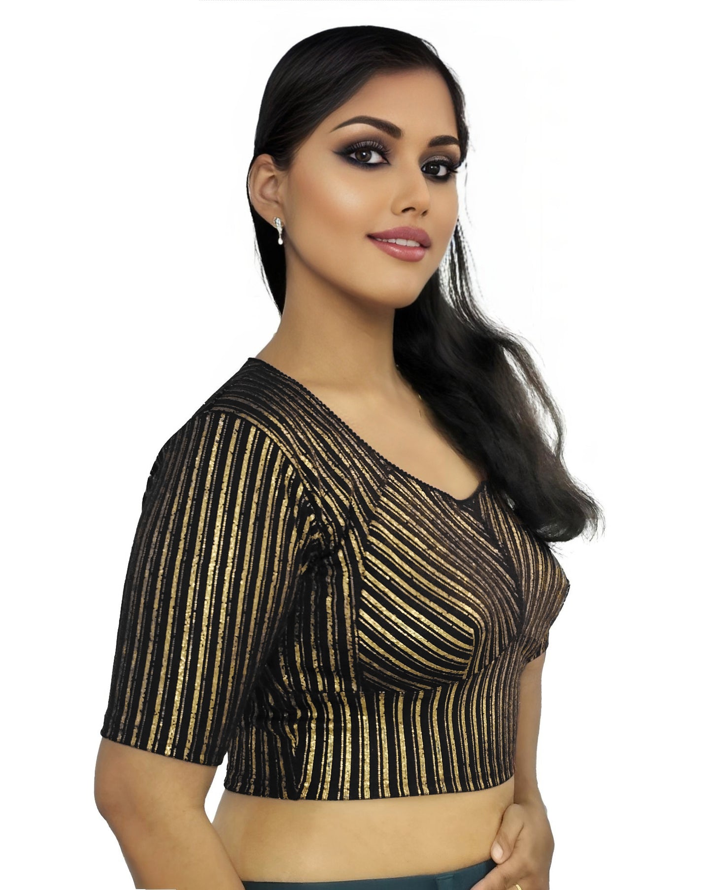 PU Fashion Jacquard Stretchable Saree Blouse | Back Hook & Katroi Design