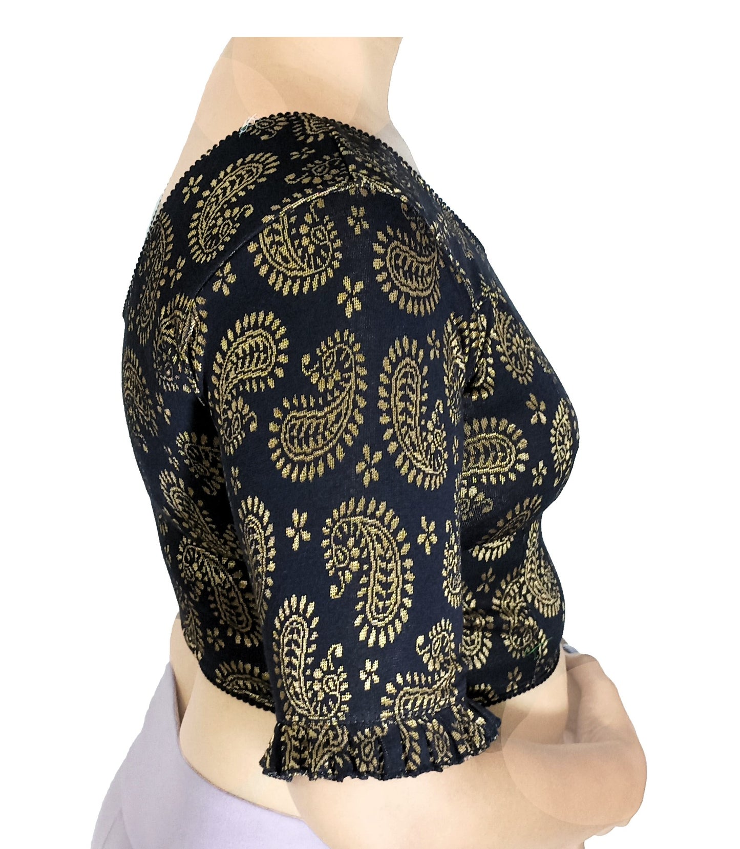 Stretchable Lycra Blouse with Golden Print – Breathable & Comfortable | PU Fashion