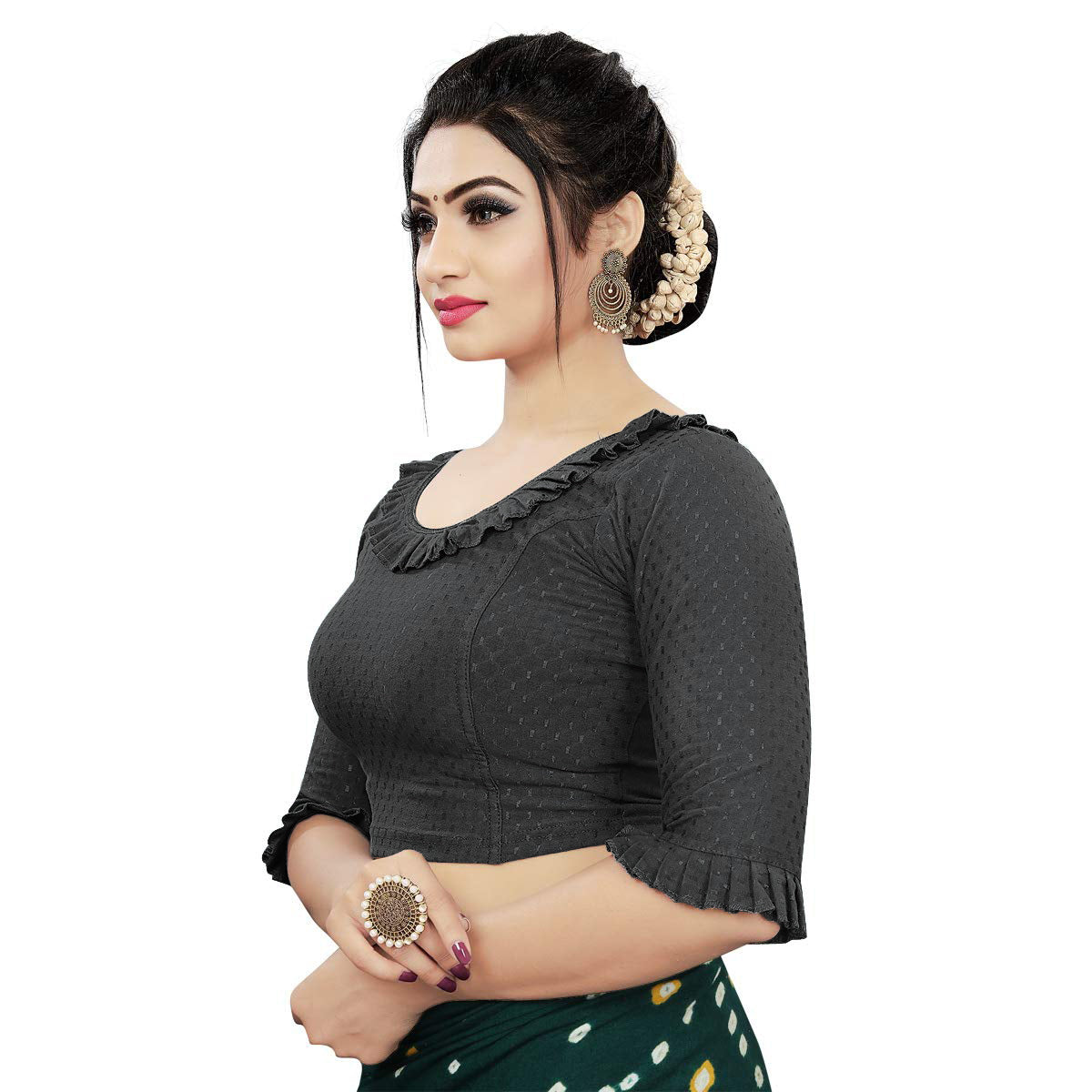PU Fashion Frill Design Blouse – Stylish Stretchable Readymade Saree Blouse
