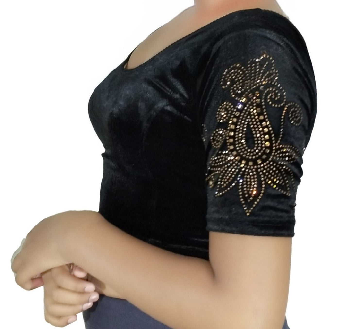 PU Fashion Women's Fancy Velvet Blouse with Stone Work | Stylish Readymade Saree Blouse for Party & Wedding