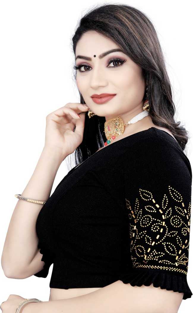 PU Fashion Stretchable Lycra Readymade Blouse with Frill & Swarovski Work