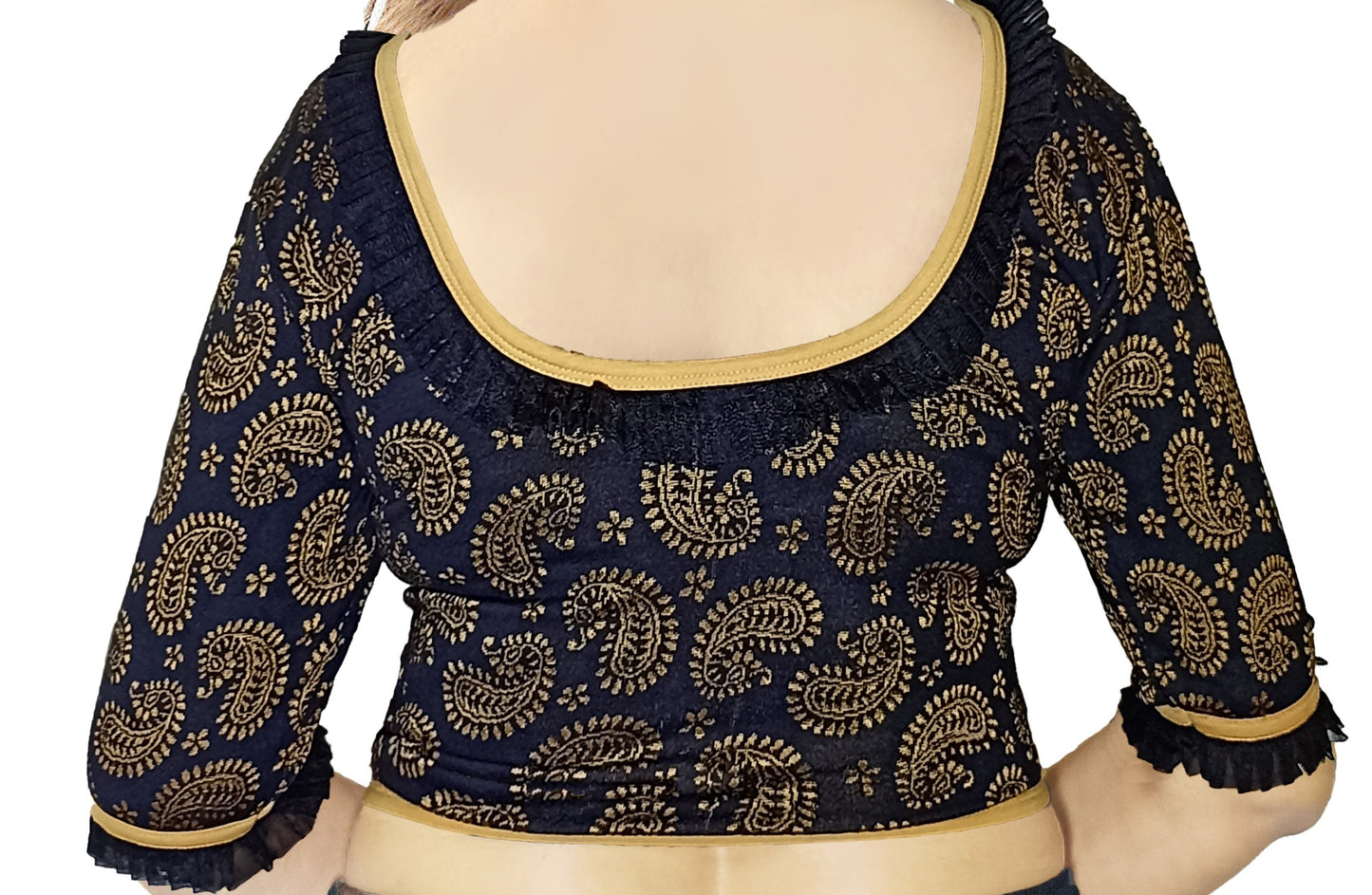 PU Fashion Designer Lycra Blouse – Elegant Paisley Print, Stretchable & Comfortable