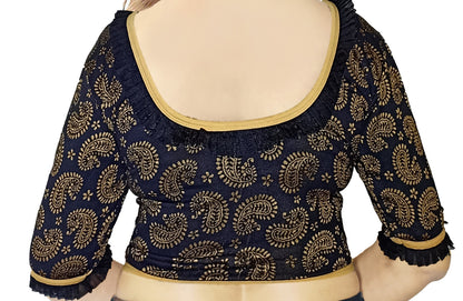 PU Fashion Designer Lycra Blouse – Elegant Paisley Print, Stretchable & Comfortable