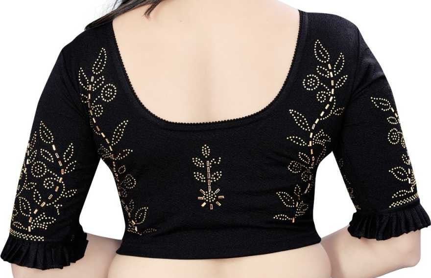 PU Fashion Stretchable Lycra Readymade Blouse with Frill & Swarovski Work