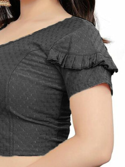 PU Fashion Fancy Frill Sleeve Blouse – Stylish Stretchable Readymade Saree Blouse