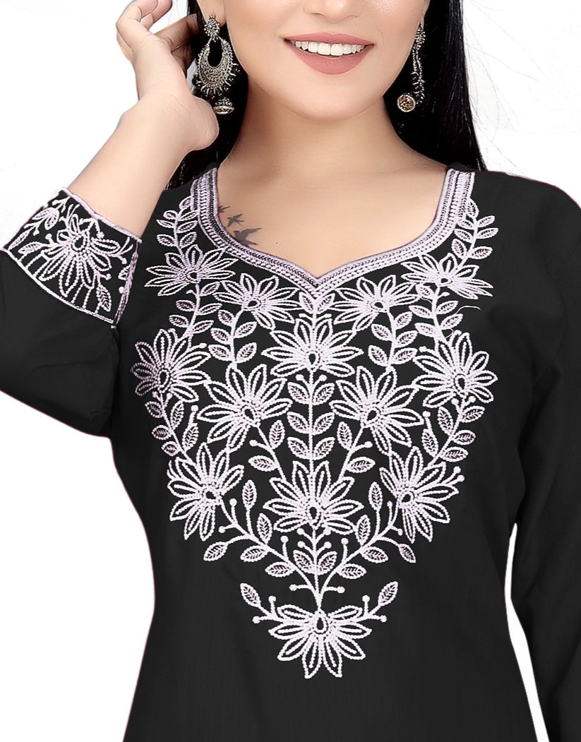 PU Fashion Chikankari Style Embroidered Long Kurti for Women | Elegant Straight Fit for Office & Festive Wear