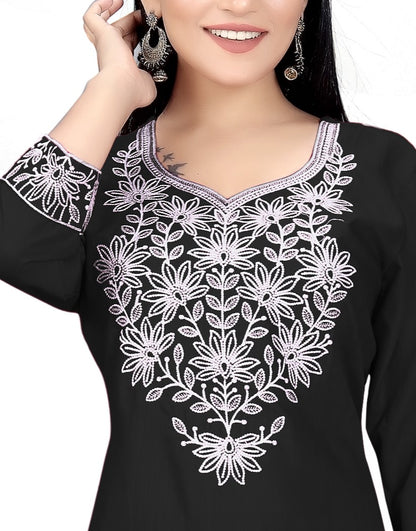 PU Fashion Chikankari Style Embroidered Long Kurti for Women | Elegant Straight Fit for Office & Festive Wear