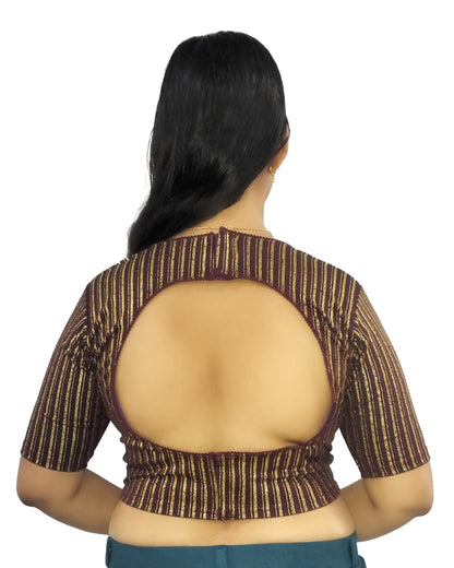 PU Fashion Jacquard Stretchable Saree Blouse | Back Hook & Katroi Design