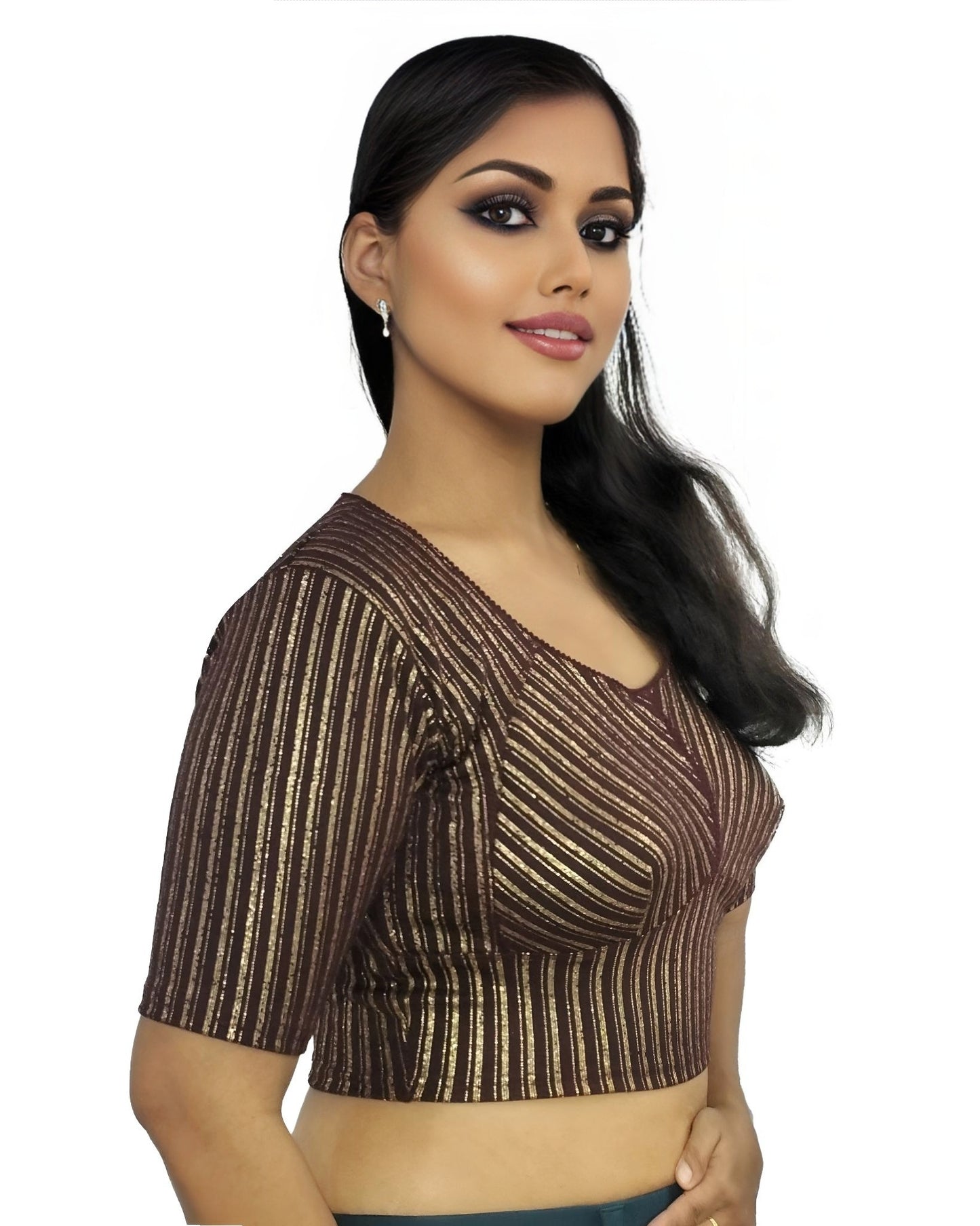 PU Fashion Jacquard Stretchable Saree Blouse | Back Hook & Katroi Design