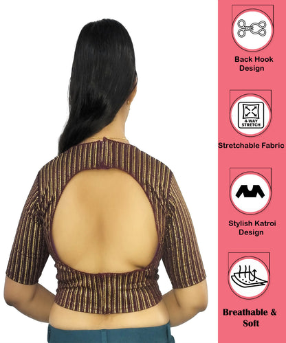 PU Fashion Jacquard Stretchable Saree Blouse | Back Hook & Katroi Design
