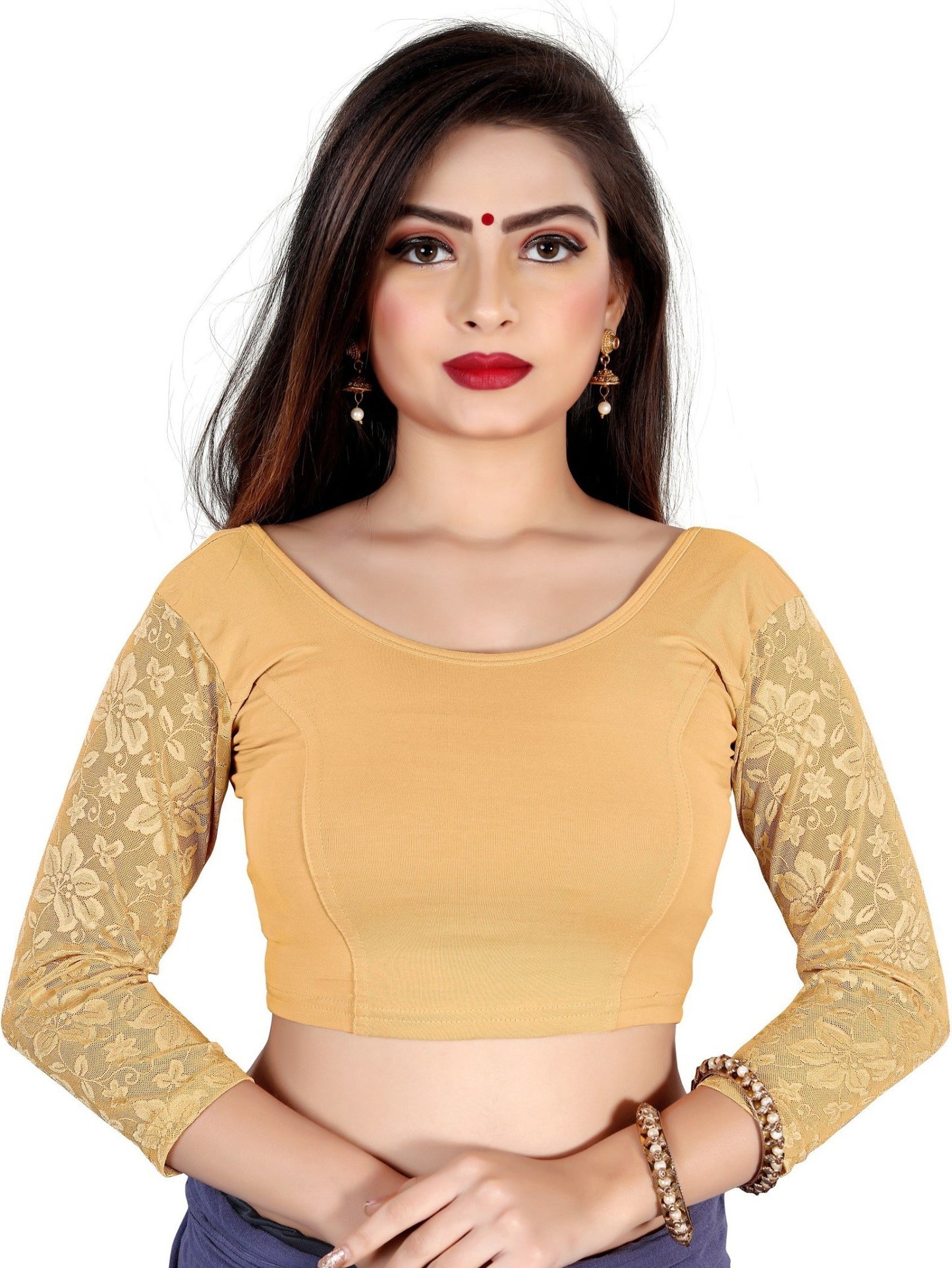 PU Fashion Stretchable Cotton Lycra Blouse – Readymade Long Sleeve Net Choli
