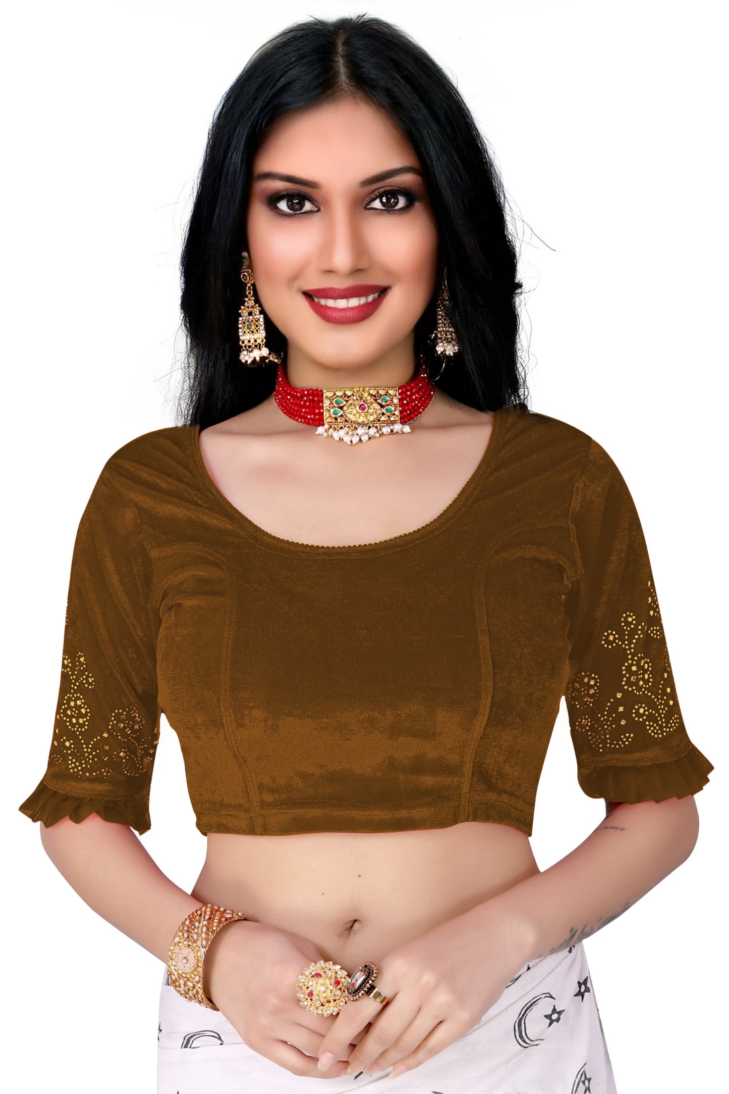 PU Fashion Stretchable Sequin Embroidery Blouse for Saree, Lehenga & Party Wear