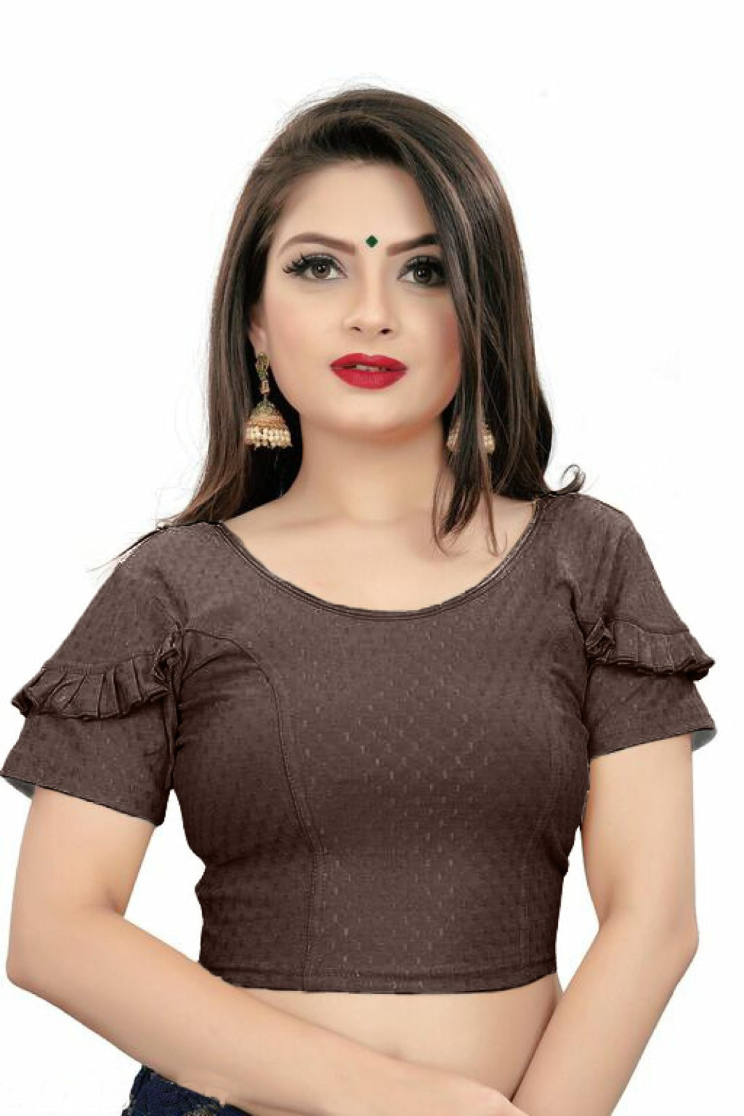 PU Fashion Fancy Frill Sleeve Blouse – Stylish Stretchable Readymade Saree Blouse