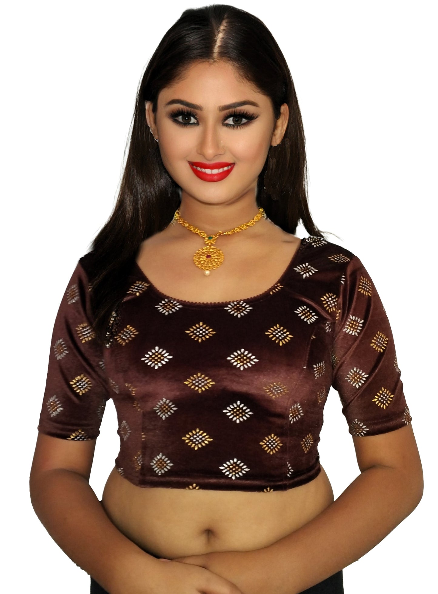 PU Fashion Stretchable Velvet Sequin Blouse for Saree, Lehenga, and Party Wear
