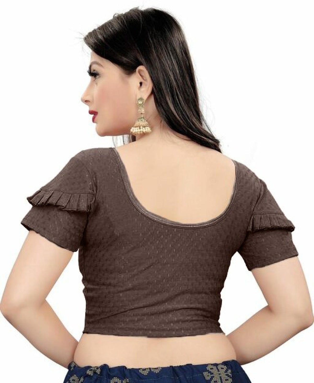 PU Fashion Fancy Frill Sleeve Blouse – Stylish Stretchable Readymade Saree Blouse