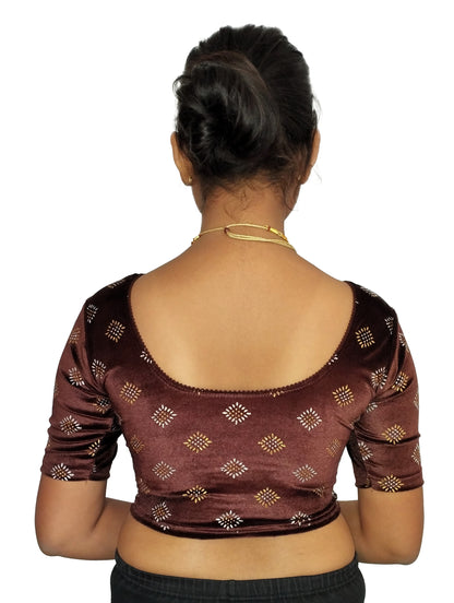 PU Fashion Stretchable Velvet Sequin Blouse for Saree, Lehenga, and Party Wear