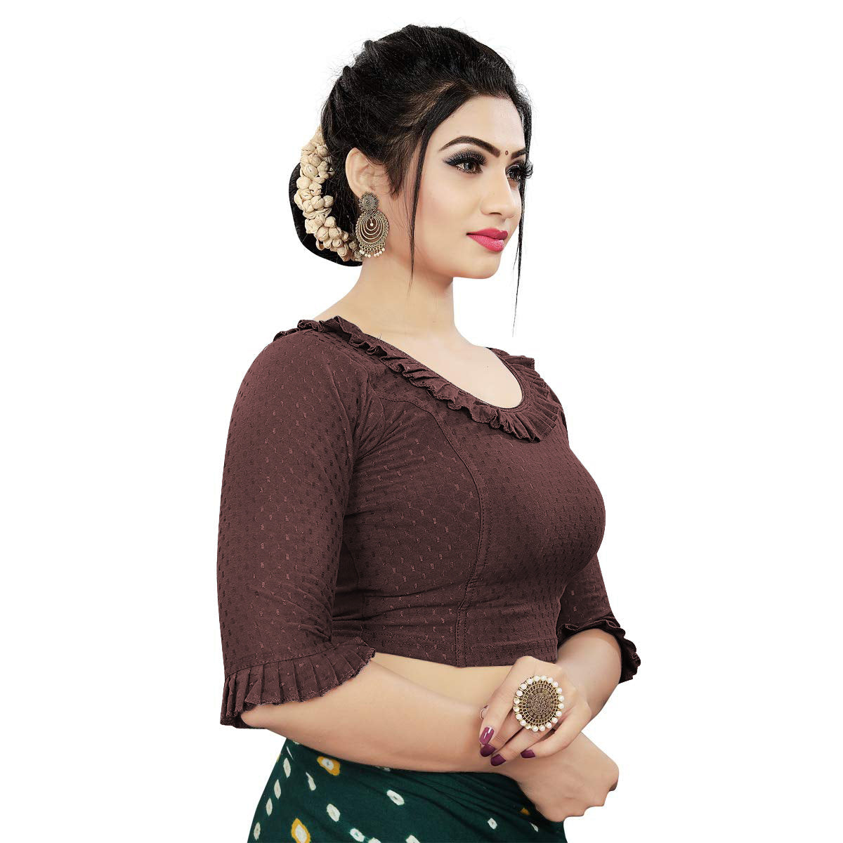 PU Fashion Frill Design Blouse – Stylish Stretchable Readymade Saree Blouse
