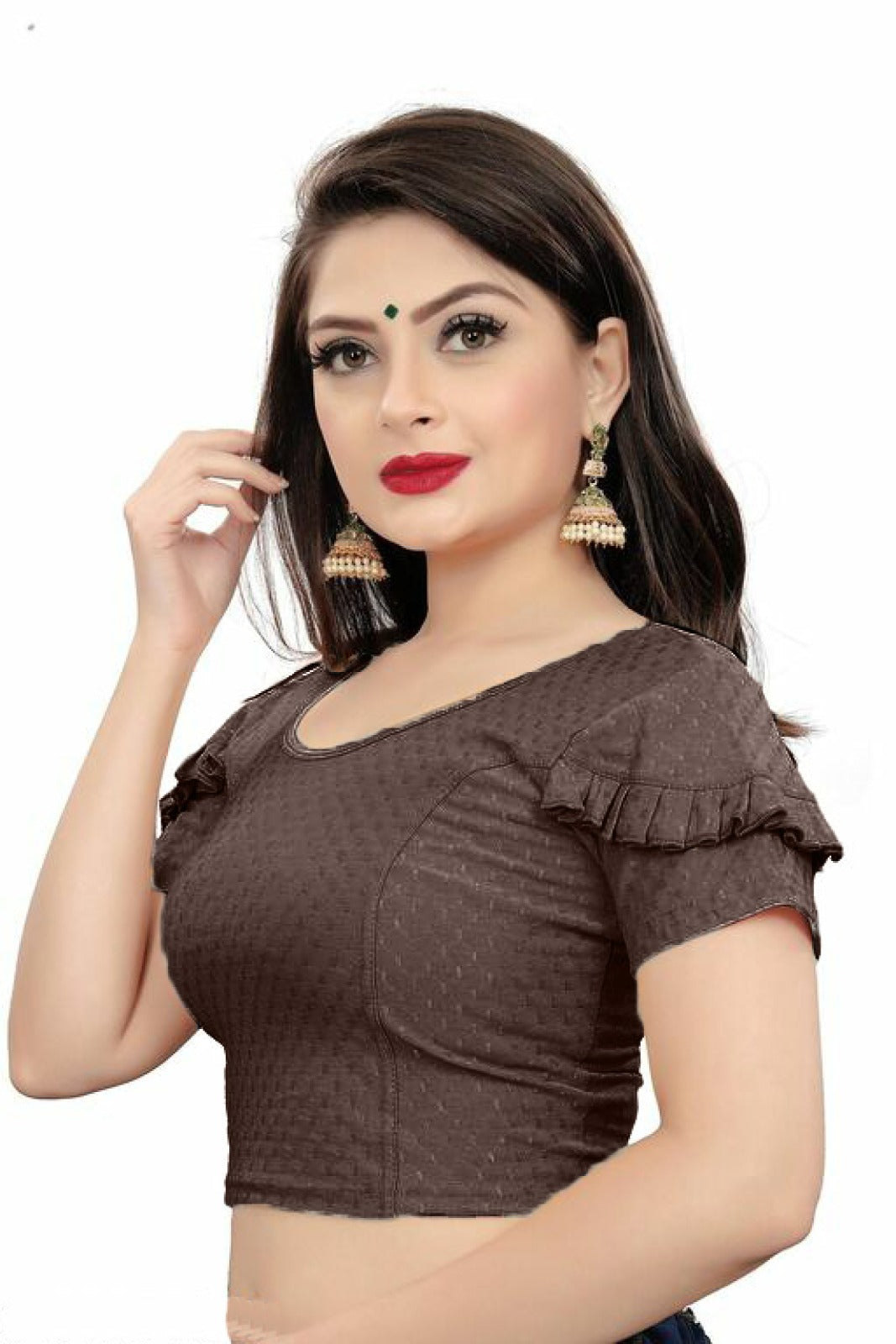 PU Fashion Fancy Frill Sleeve Blouse – Stylish Stretchable Readymade Saree Blouse