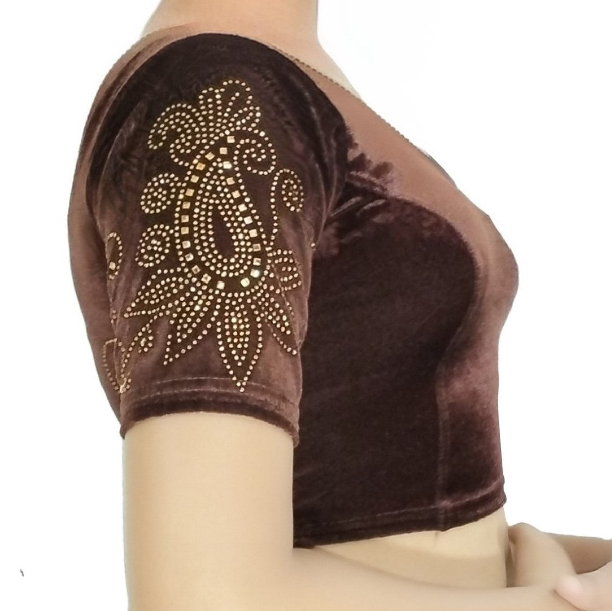 PU Fashion Women's Fancy Velvet Blouse with Stone Work | Stylish Readymade Saree Blouse for Party & Wedding
