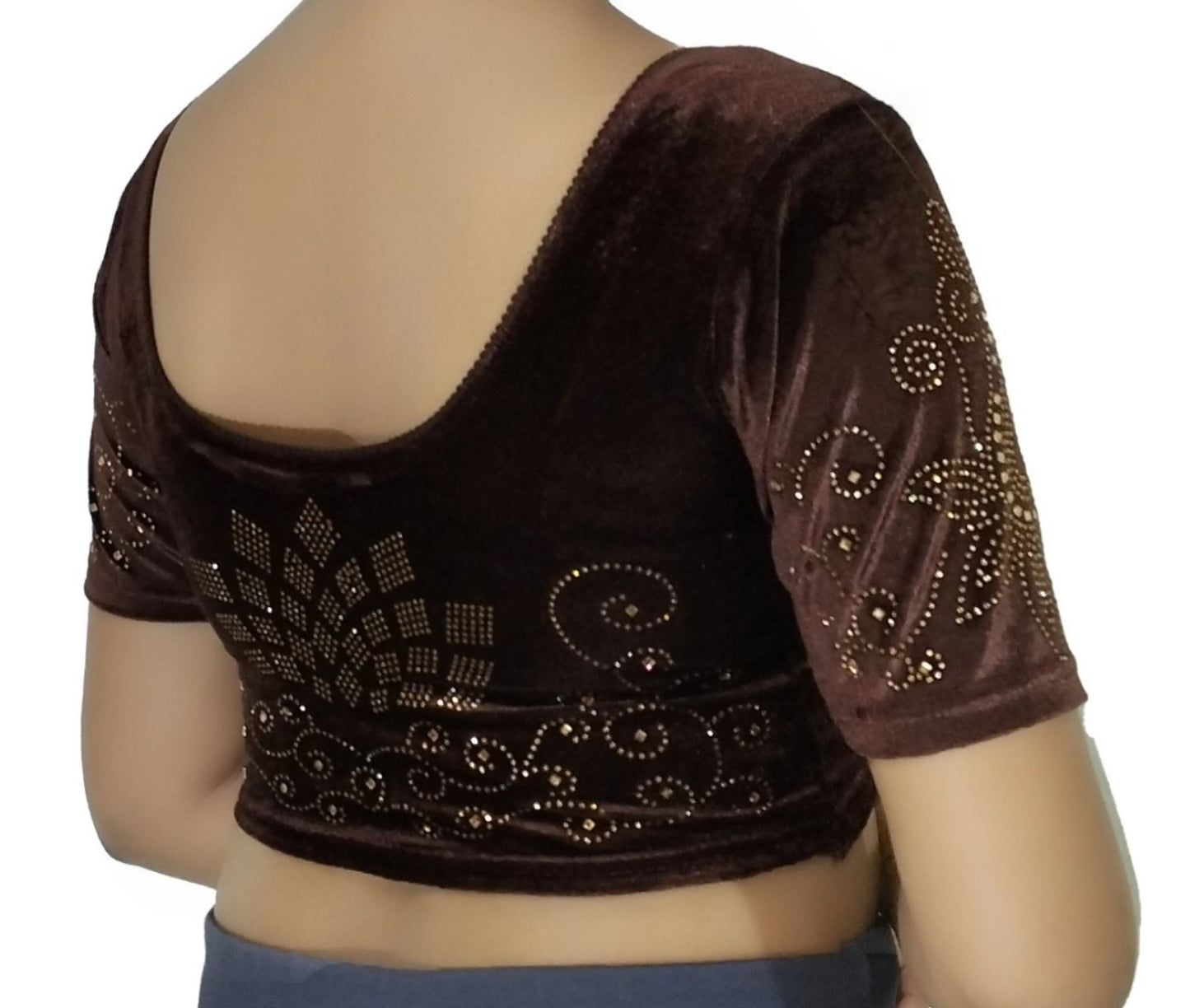 PU Fashion Women's Fancy Velvet Blouse with Stone Work | Stylish Readymade Saree Blouse for Party & Wedding