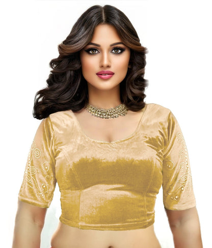 PU Fashion Women's Fancy Velvet Blouse with Stone Work | Stylish Readymade Saree Blouse for Party & Wedding