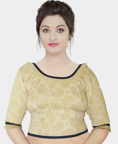 PU Fashion Designer Lycra Blouse – Elegant Paisley Print, Stretchable & Comfortable