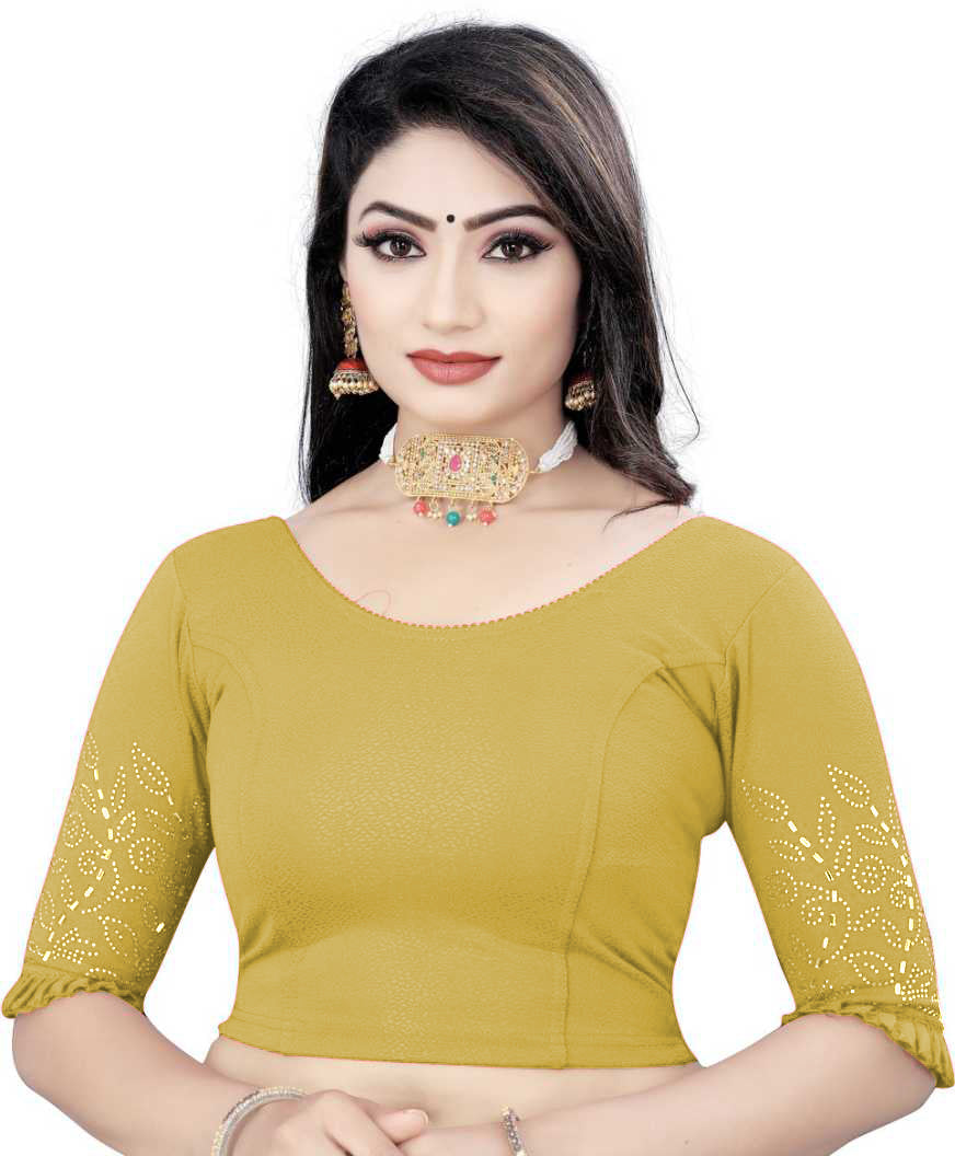 PU Fashion Stretchable Lycra Readymade Blouse with Frill & Swarovski Work