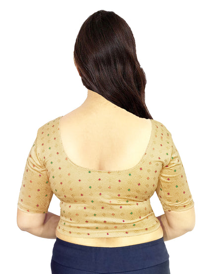 PU Fashion Pigment Print Blouse – Readymade, Stylish Multicolor Design, Elbow Sleeves