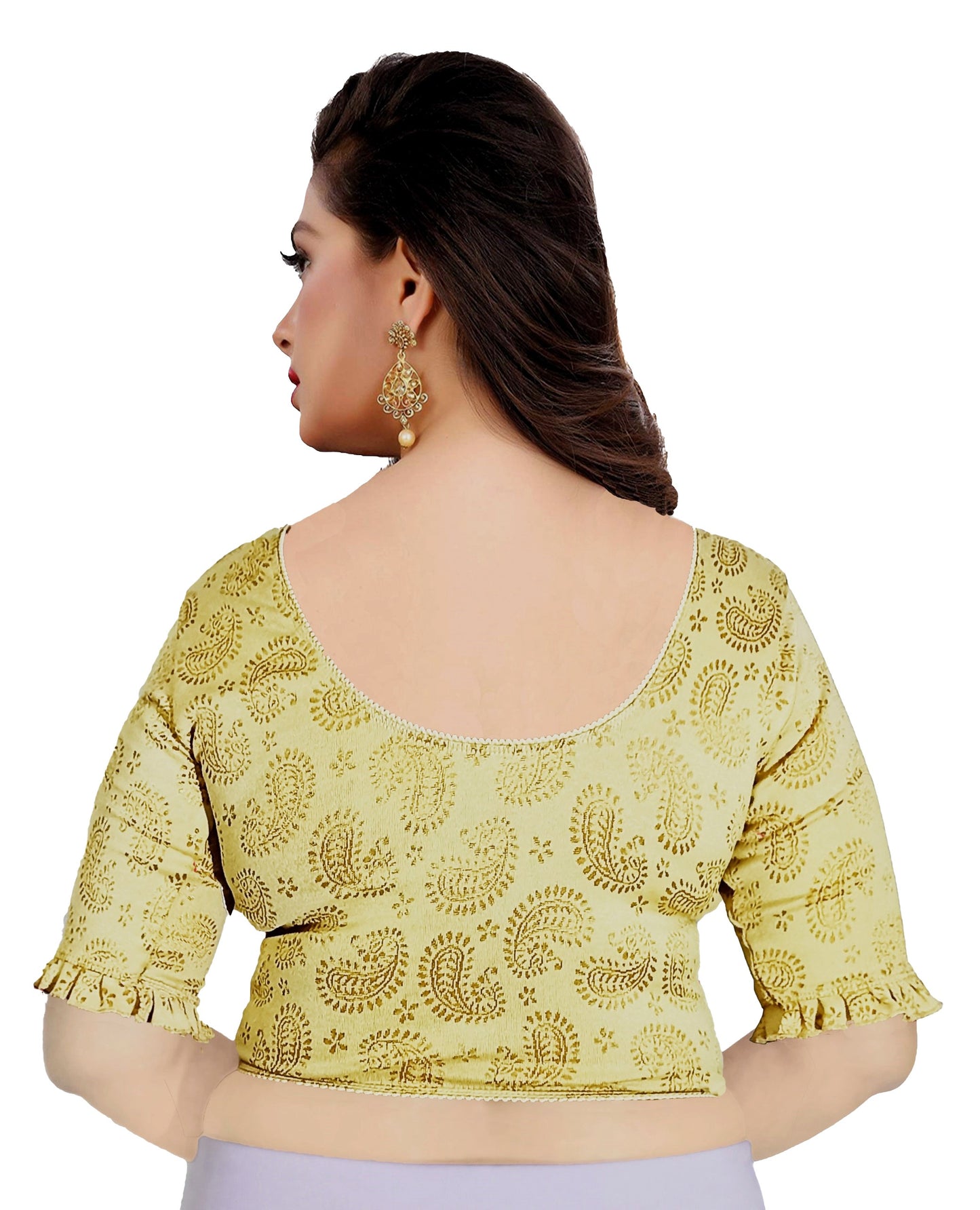 Stretchable Lycra Blouse with Golden Print – Breathable & Comfortable | PU Fashion