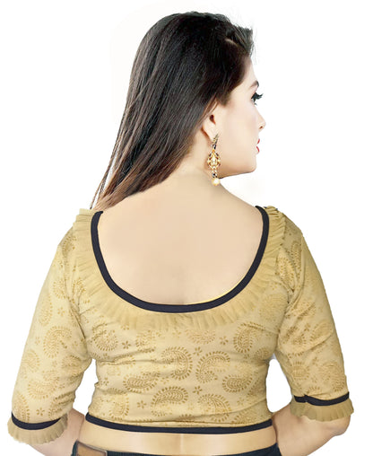 PU Fashion Designer Lycra Blouse – Elegant Paisley Print, Stretchable & Comfortable