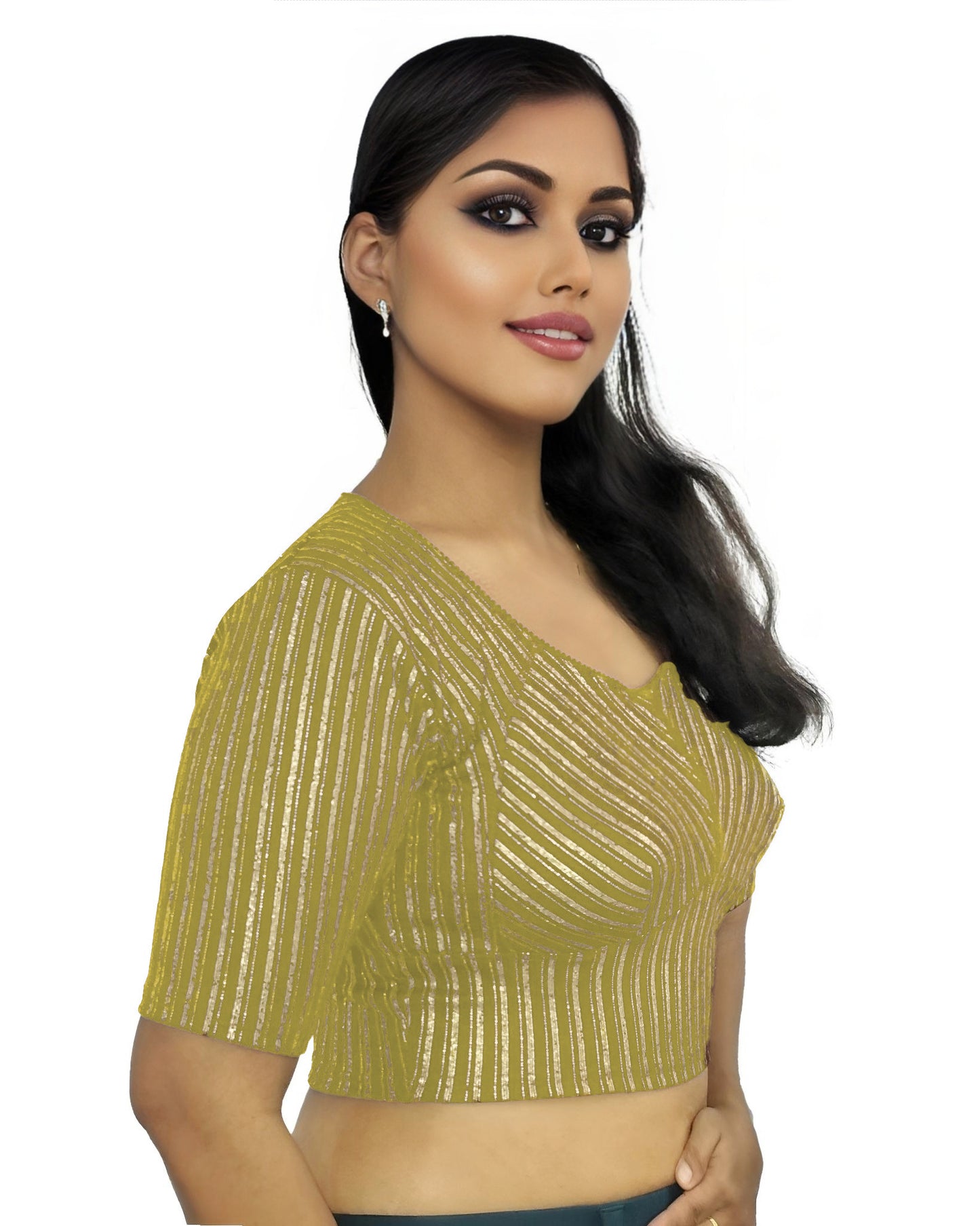 PU Fashion Jacquard Stretchable Saree Blouse | Back Hook & Katroi Design