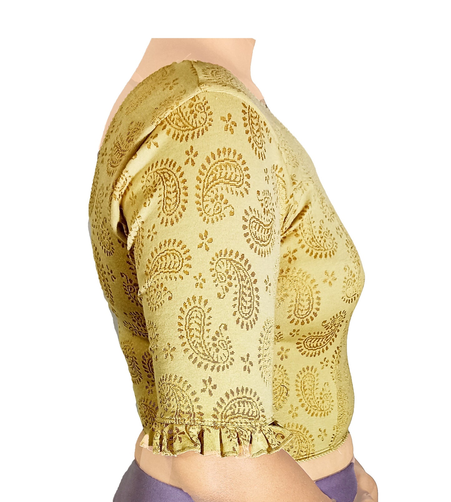 Stretchable Lycra Blouse with Golden Print – Breathable & Comfortable | PU Fashion