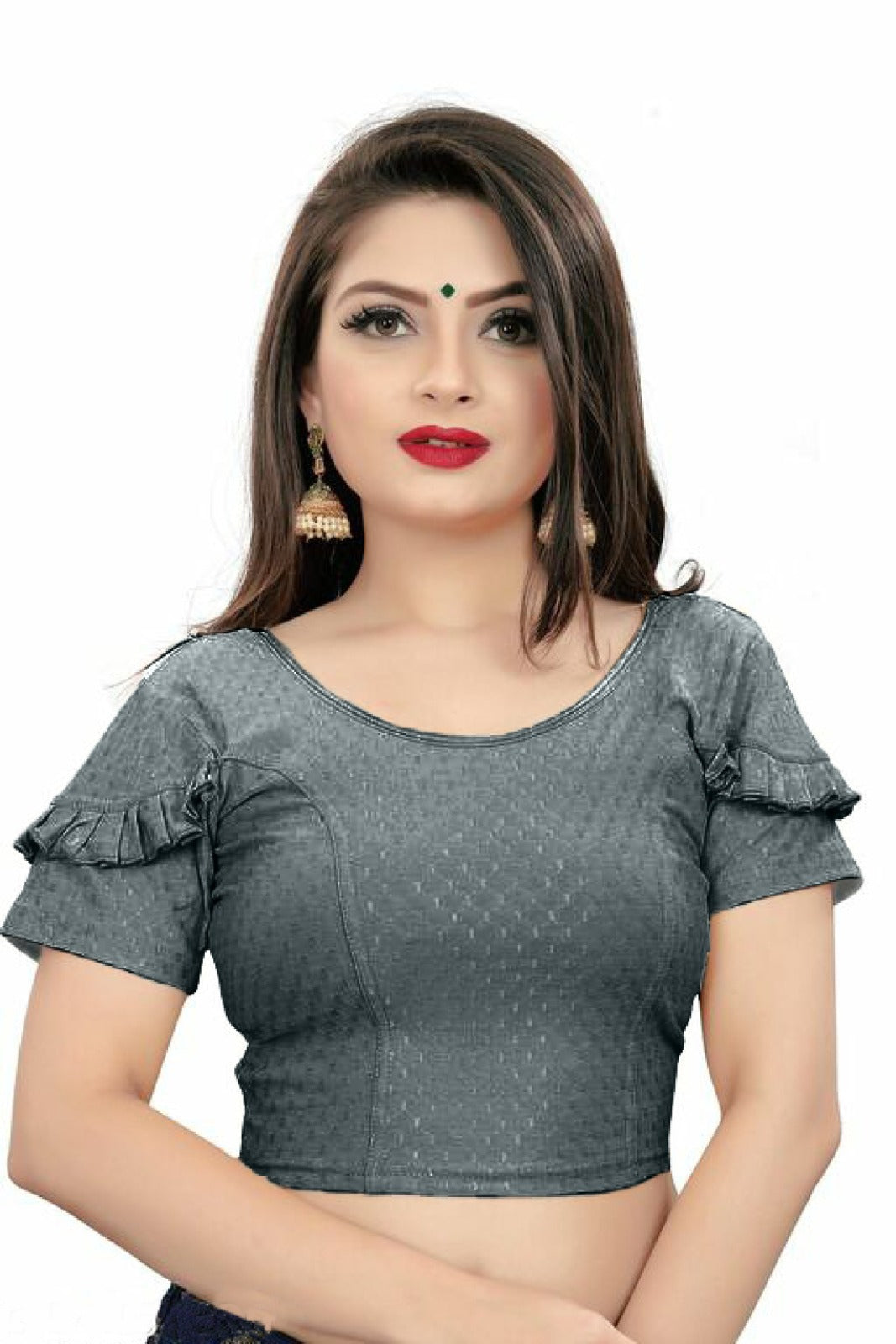 PU Fashion Fancy Frill Sleeve Blouse – Stylish Stretchable Readymade Saree Blouse
