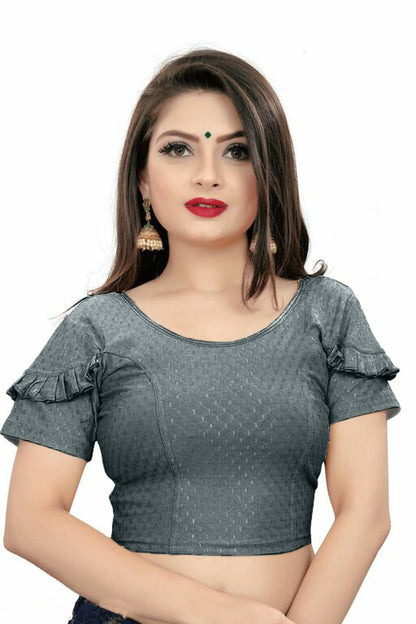 PU Fashion Fancy Frill Sleeve Blouse – Stylish Stretchable Readymade Saree Blouse