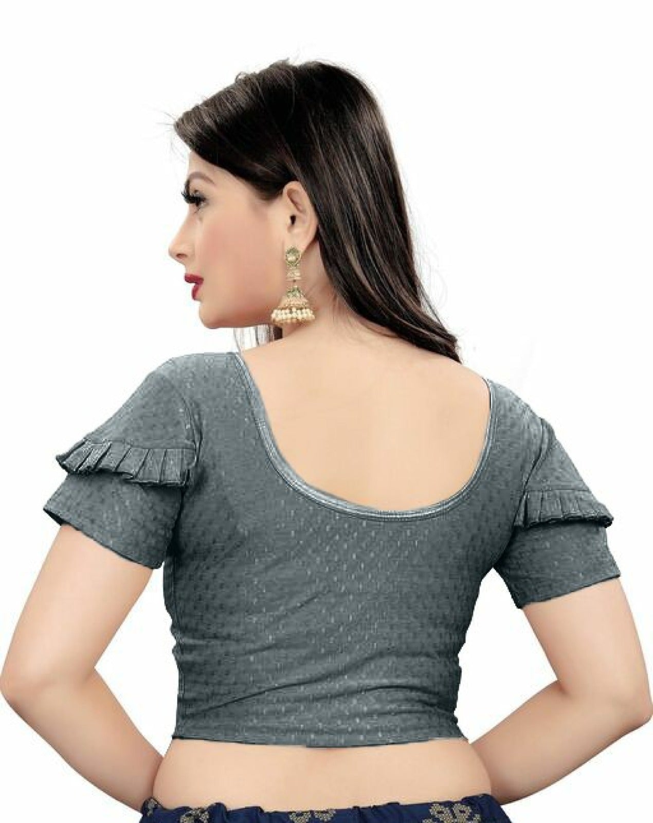 PU Fashion Fancy Frill Sleeve Blouse – Stylish Stretchable Readymade Saree Blouse