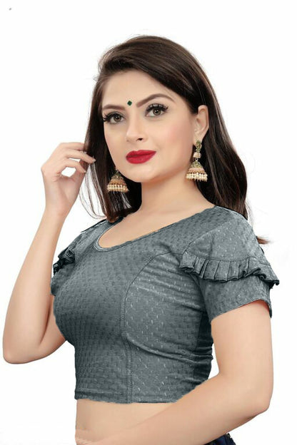 PU Fashion Fancy Frill Sleeve Blouse – Stylish Stretchable Readymade Saree Blouse