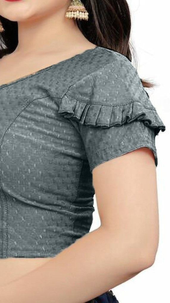 PU Fashion Fancy Frill Sleeve Blouse – Stylish Stretchable Readymade Saree Blouse