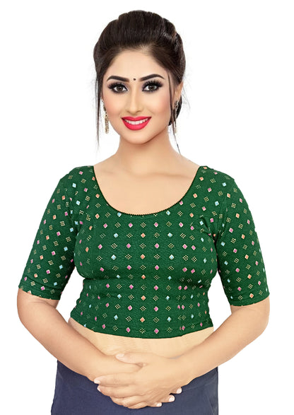 PU Fashion Pigment Print Blouse – Readymade, Stylish Multicolor Design, Elbow Sleeves