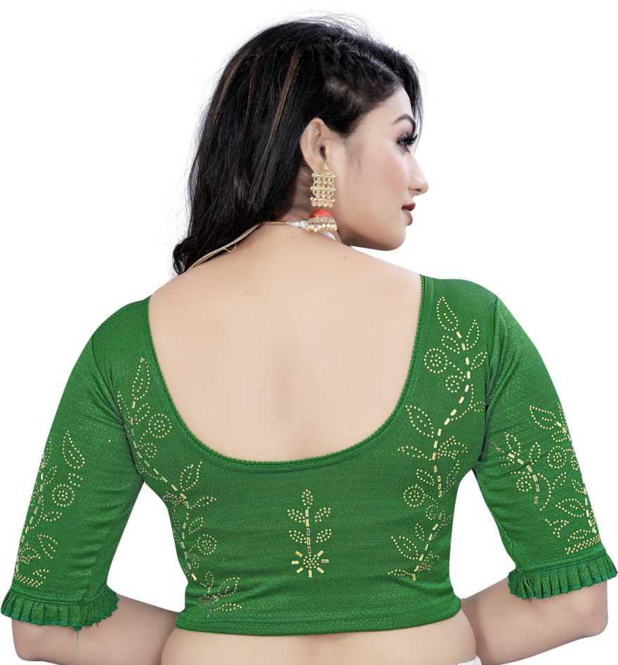 PU Fashion Stretchable Lycra Readymade Blouse with Frill & Swarovski Work
