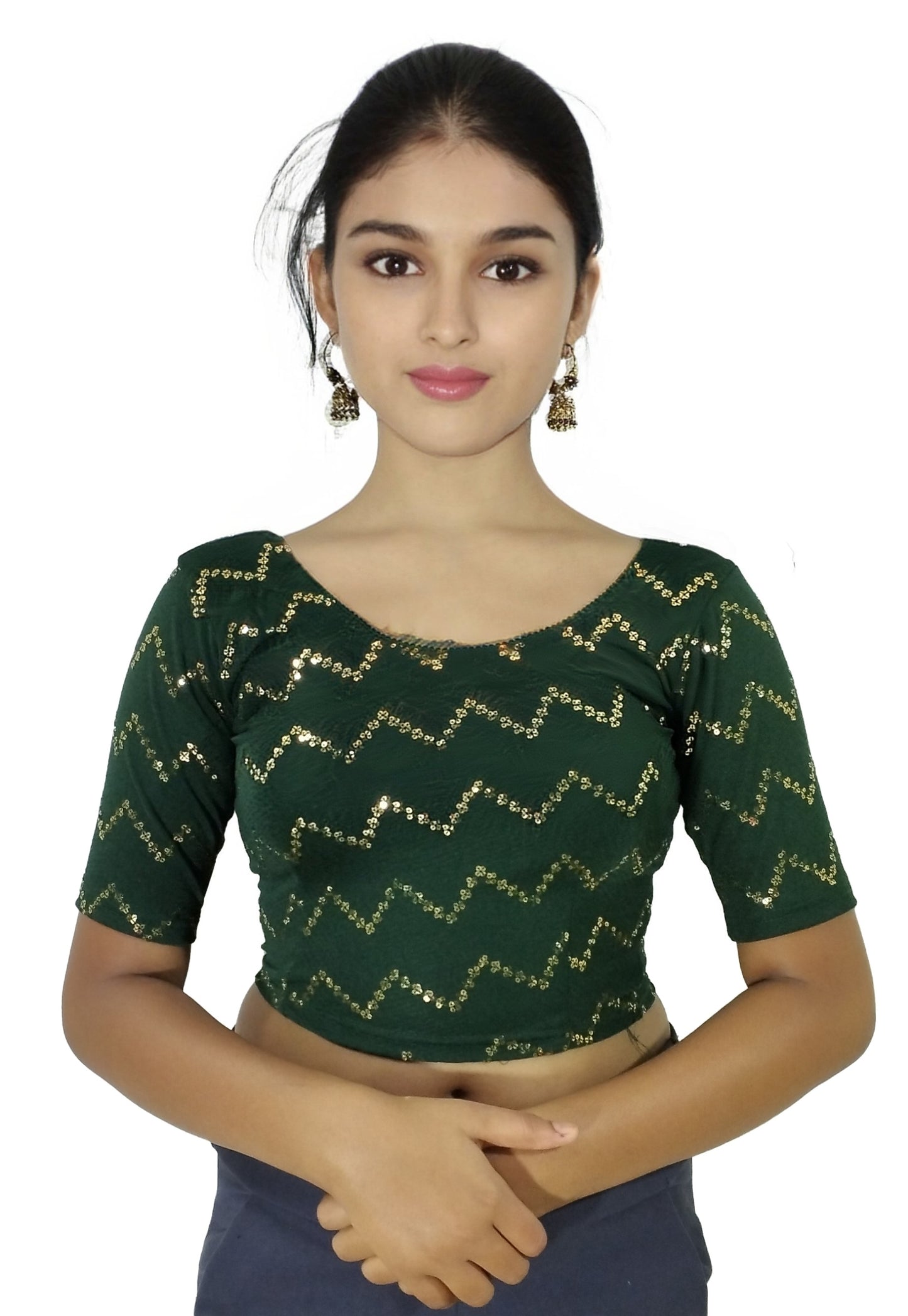 PU Fashion Stylish Readymade Party Wear Stretchable Sequin Embroidered Blouse