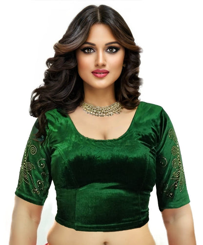PU Fashion Women's Fancy Velvet Blouse with Stone Work | Stylish Readymade Saree Blouse for Party & Wedding