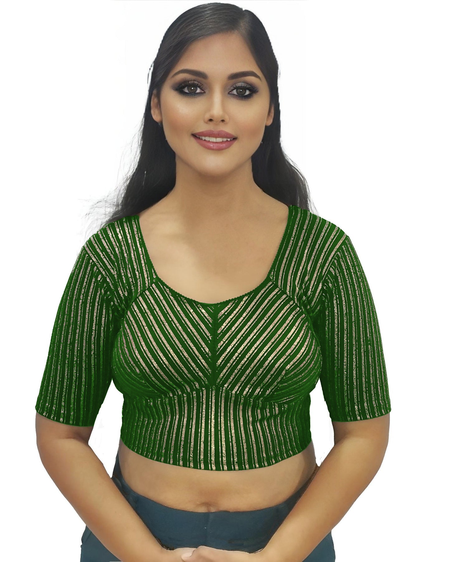 PU Fashion Jacquard Stretchable Saree Blouse | Back Hook & Katroi Design