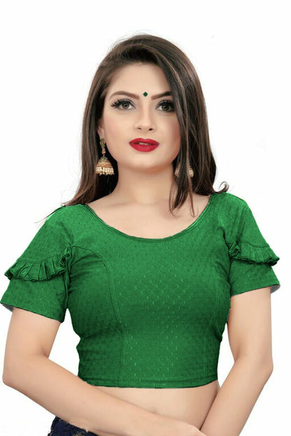PU Fashion Fancy Frill Sleeve Blouse – Stylish Stretchable Readymade Saree Blouse