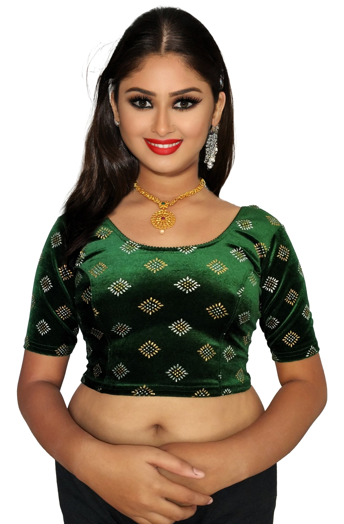 PU Fashion Stretchable Velvet Sequin Blouse for Saree, Lehenga, and Party Wear
